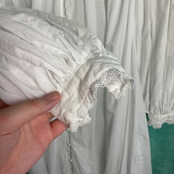 Eileen West For Queen Annes Lace Nightgown White Button Down Cotton Small - Picture 6 of 11